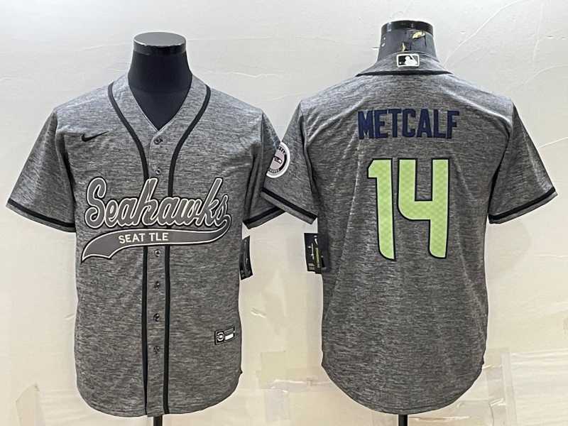 Mens Seattle Seahawks #14 DK Metcalf Grey Gridiron With Patch Cool Base Stitched Baseball Jersey